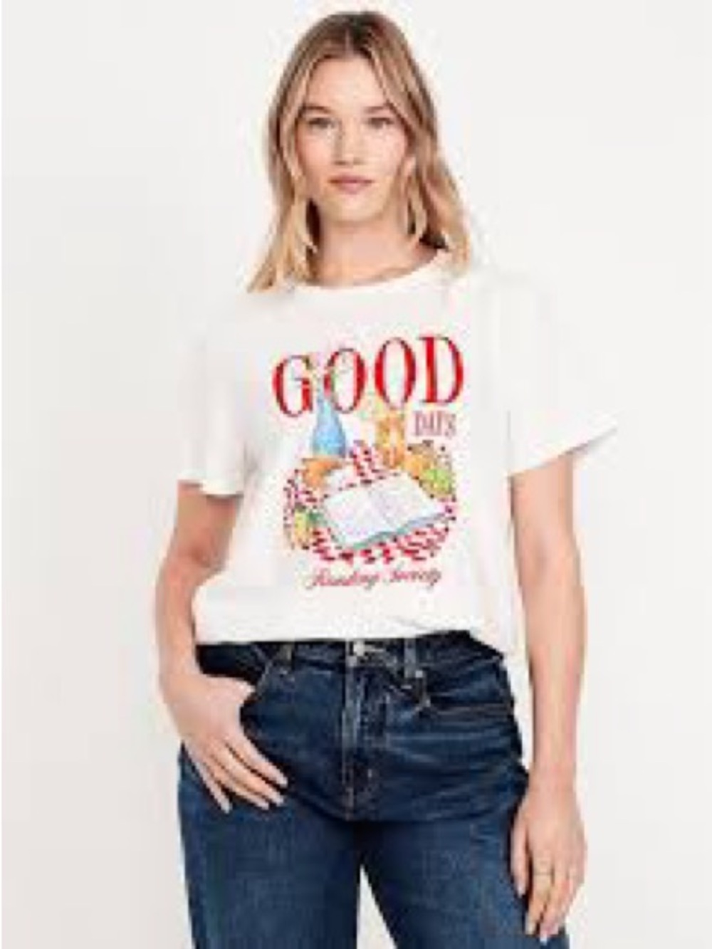 Old Navy White Graphic 'Good Days Reading Society' Picnic Tee, Short Sleeve, S
